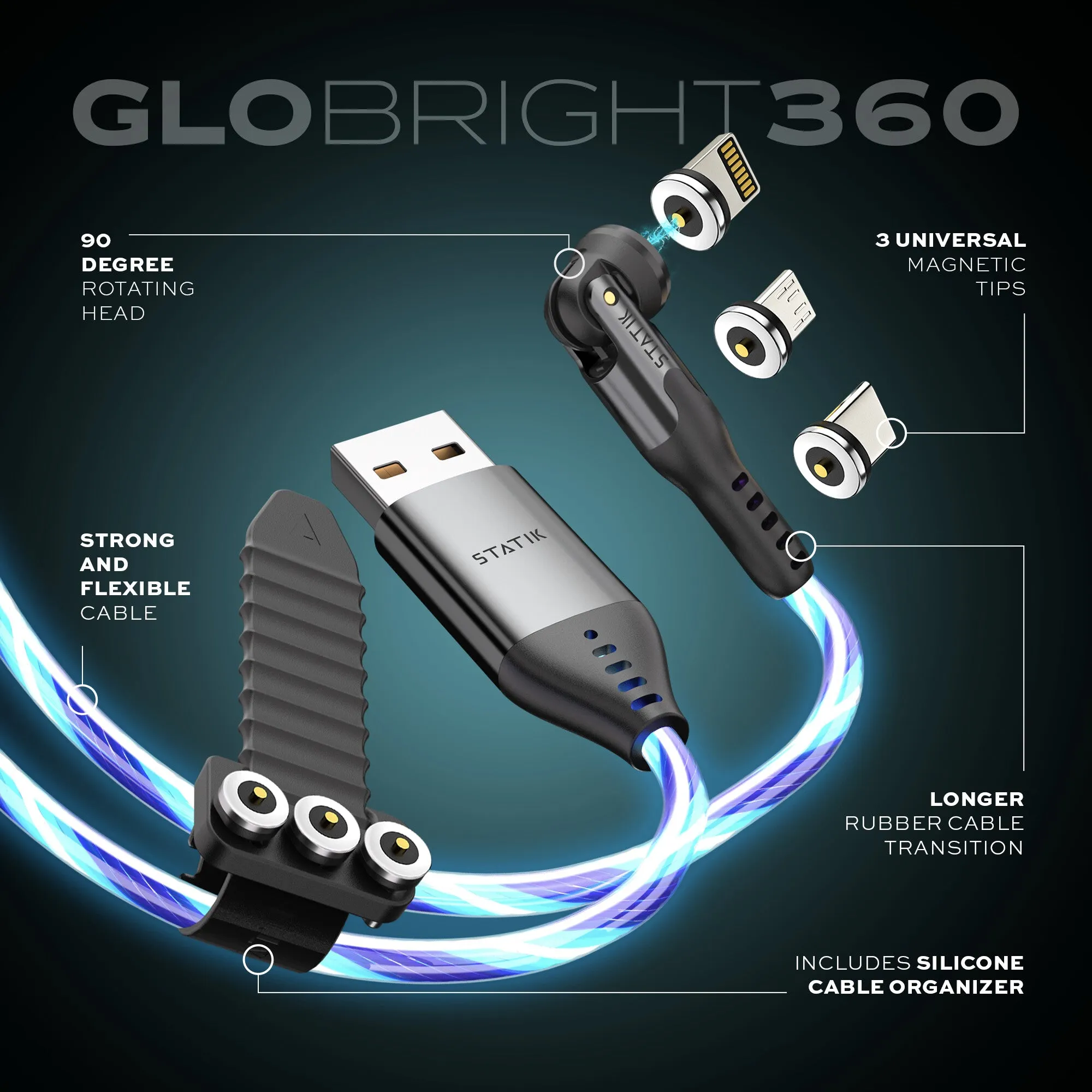 GloBright® 360 Blue | Universal Magnetic Charge Cable