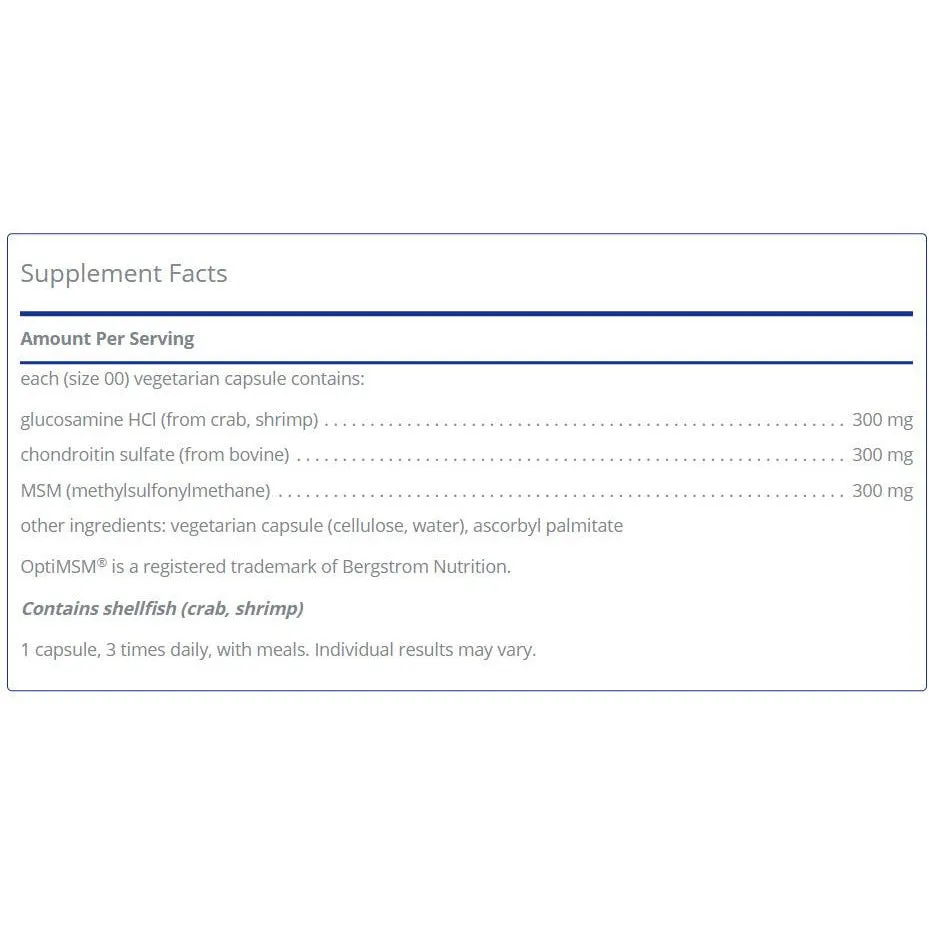 Glucosamine Chondroitin with MSM (120 capsules) - Pure Encapsulations -  Supports Connective Tissue, Muscles, Ligaments, Tendons and Joints