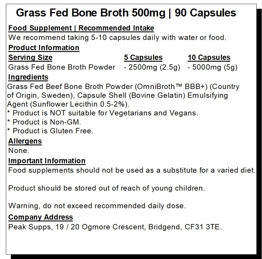 Grass fed Beef Bone Broth 500mg Capsules - Omnibroth™ BBB 