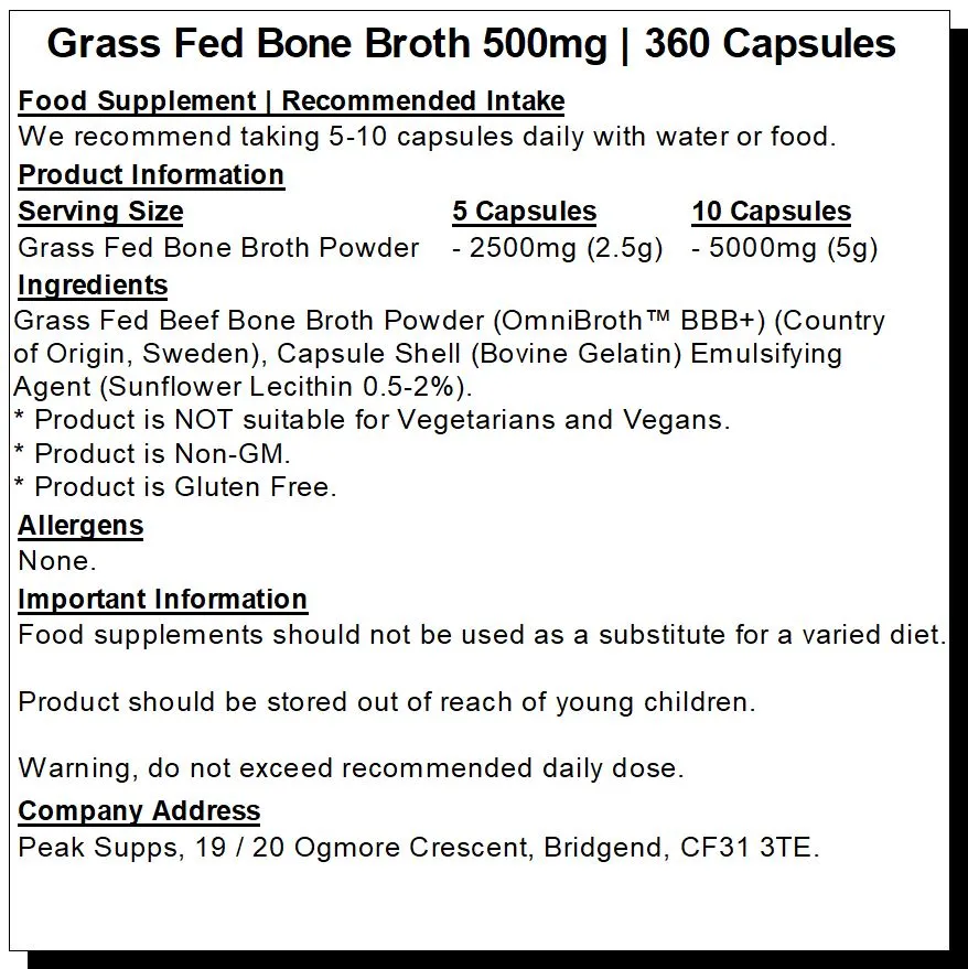 Grass fed Beef Bone Broth 500mg Capsules - Omnibroth™ BBB 