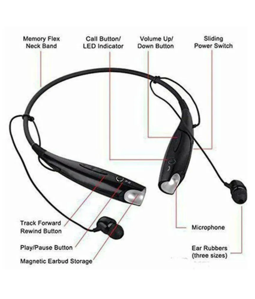 HBS-730 WIRELESS Neckband Bluetooth Wireless Earphones With Mic - Black