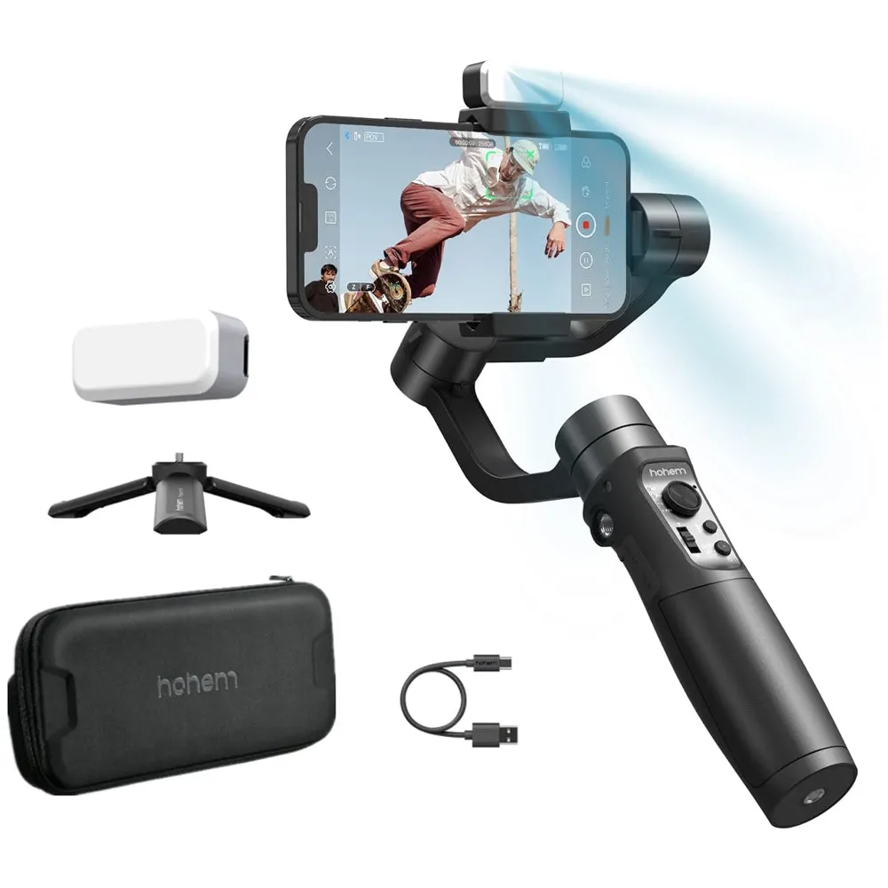 Hohem iSteady Mobile Plus Kit 3-Axis Smartphone Gimbal Stabilizer with Magnetic Fill Light, Anti-Shake Algorithm, Reverse Charging, Steady Stabilization, 600 Degree Spin Shot and Hohem Joy App Support | 2024 Version