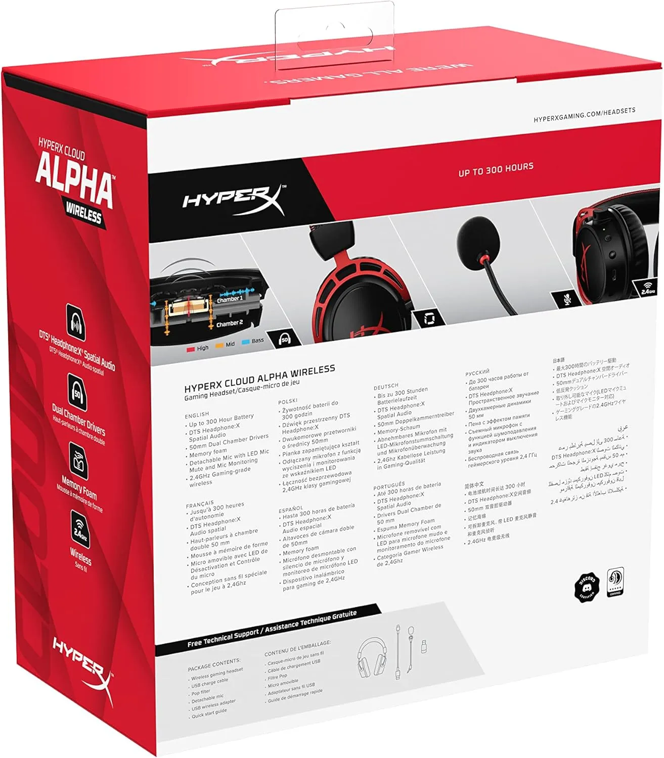 HyperX Cloud Alpha Wireless - Gaming Headset for PC, 300-hour battery life, DTS Headphone:X Spatial Audio, Memory foam, Dual Chamber Drivers, Noise-cancelling mic, Durable aluminium frame