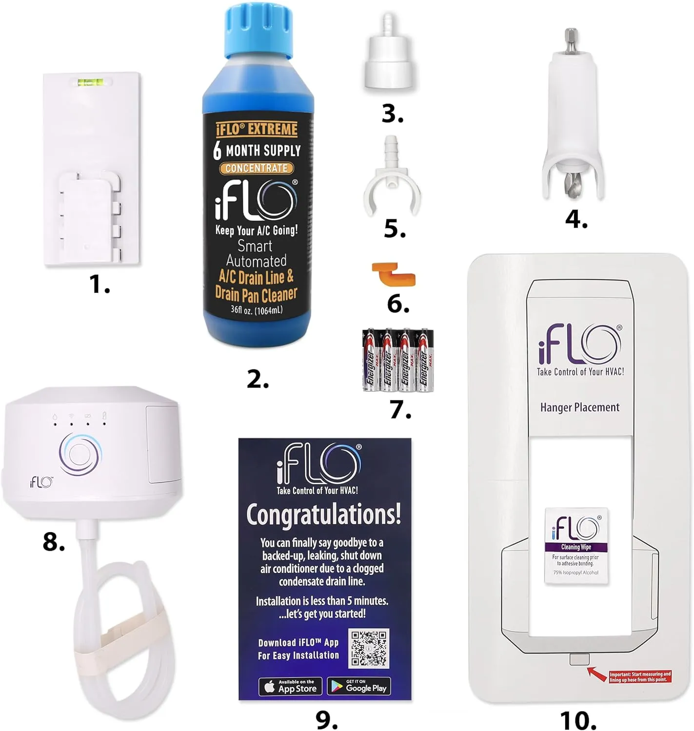 iFLO® Smart Automated AC Drain Line Cleaning System, Includes 36oz Cartridge that last up to 6 months   Subscription