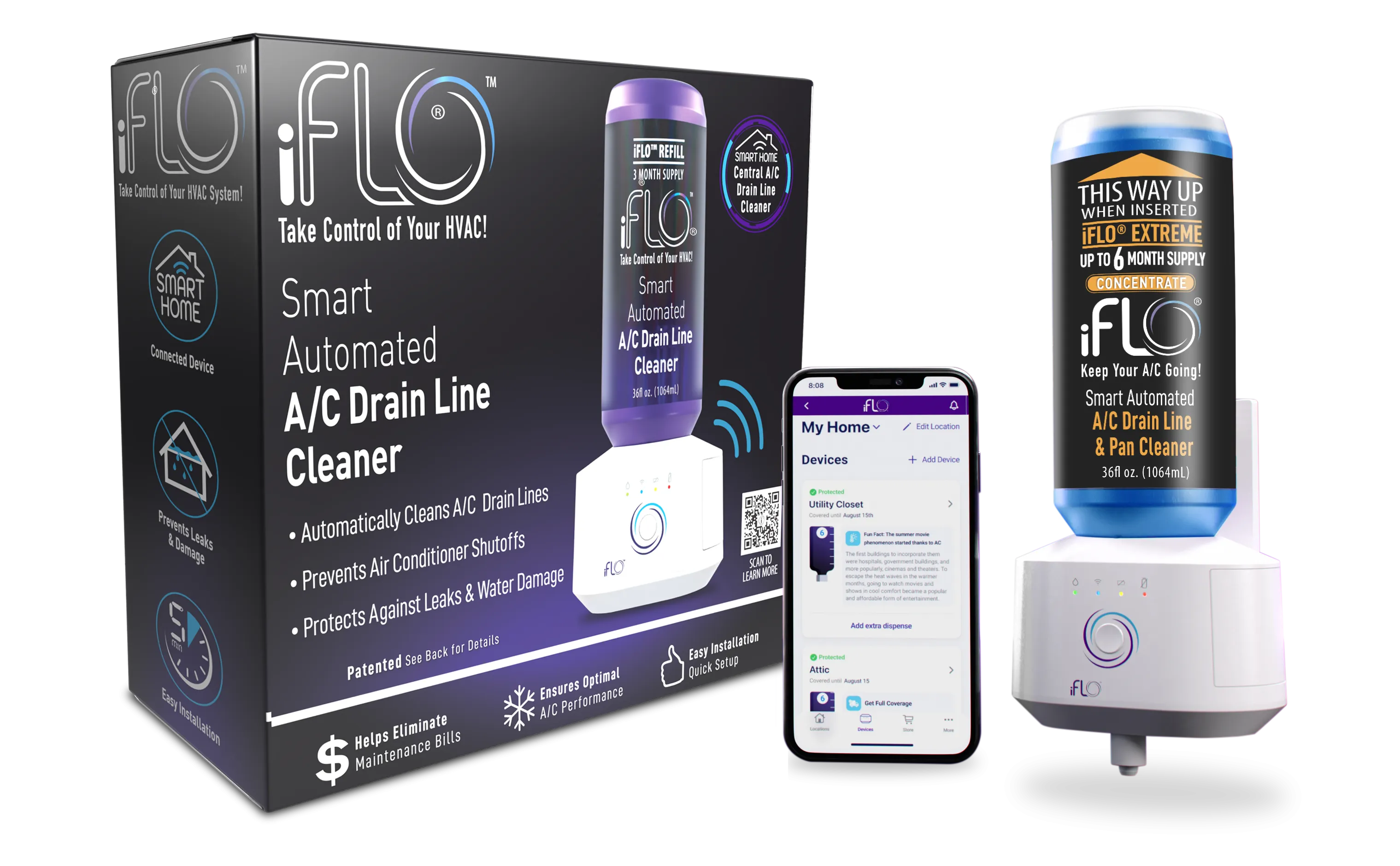 iFLO® Smart Automated AC Drain Line Cleaning System, Includes 36oz Cartridge that last up to 6 months   Subscription