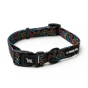 La Doggie Vita Neon Bone Black Dog Collar