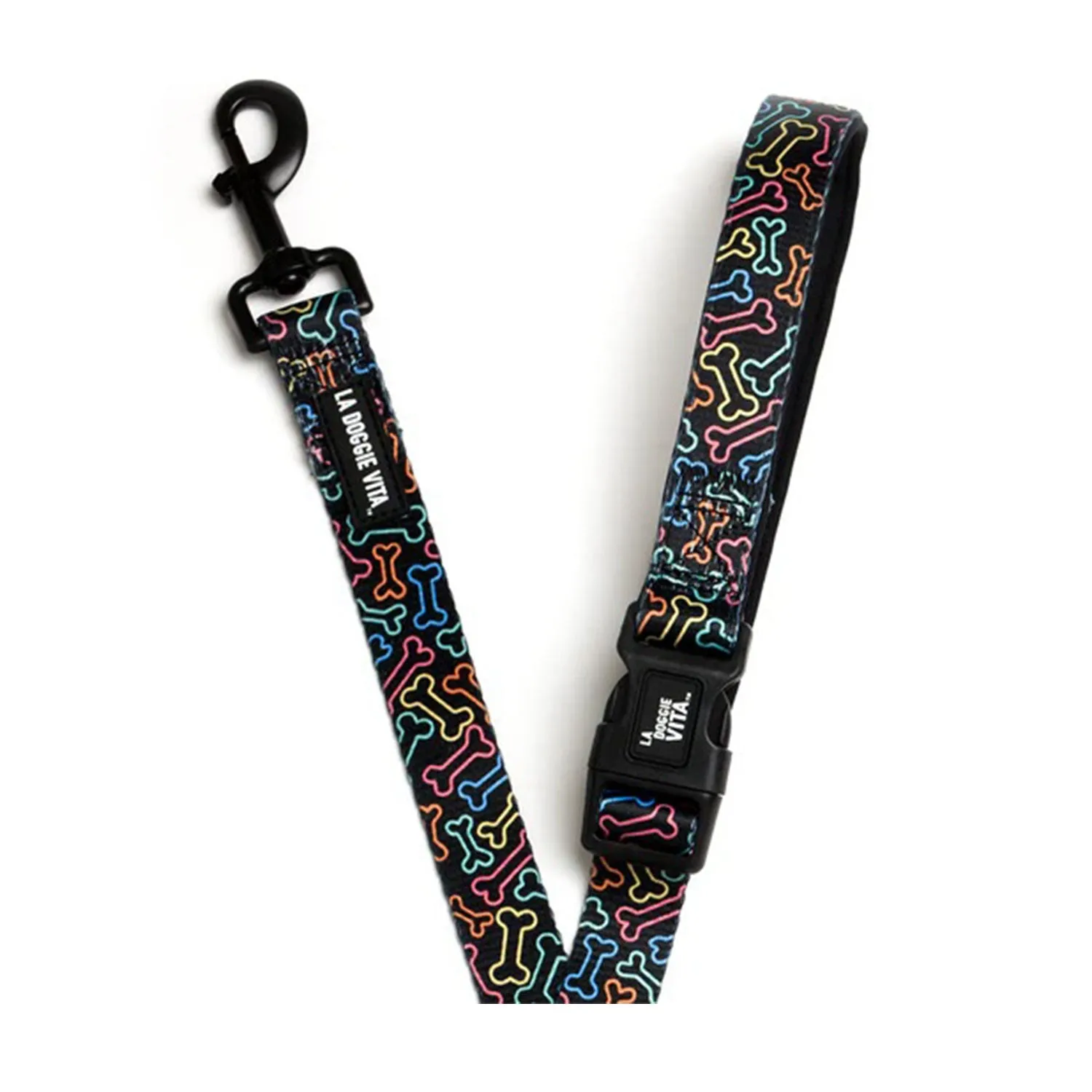 La Doggie Vita Neon Bone Black Dog Lead Medium