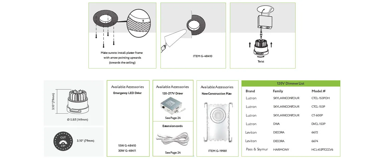 LED 3.5" Trimless Luminaire Selectable CCT Color Select 2700K 3000K 3500K 4100K 5000K 850 Lumens