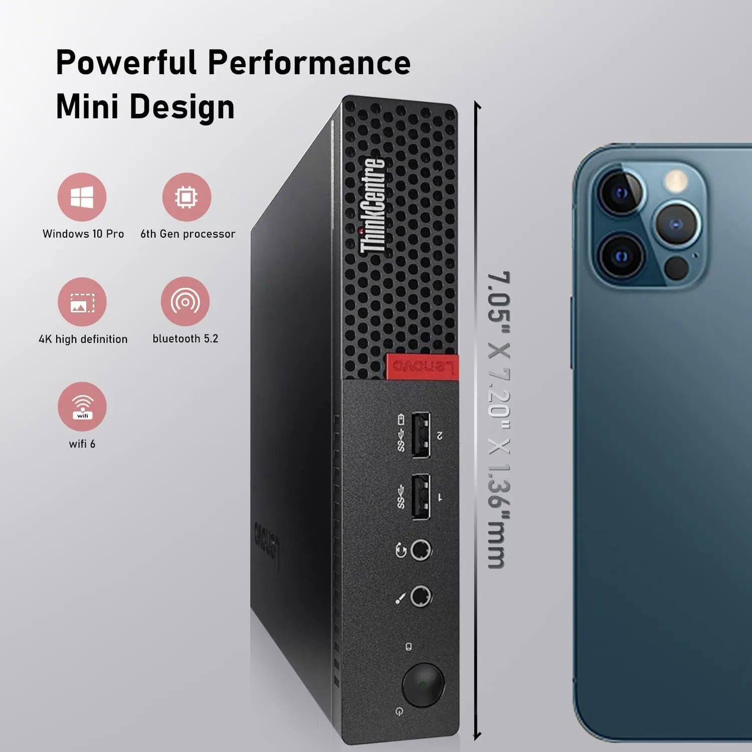 Lenovo ThinkCentre M910q Tiny Desktop PC | Intel Core I5-6500T up to 3.10 GHz Turbo 4-Cores (6th Gen), 16GB RAM, 256GB M.2 SSD, USB-C, Dual Monitor, 2x DisplayPort (4K), 1Gb Ethernet, Keyboard, Mouse & Wi-Fi - Windows 10 Pro , 1 Year Warranty - Grade A