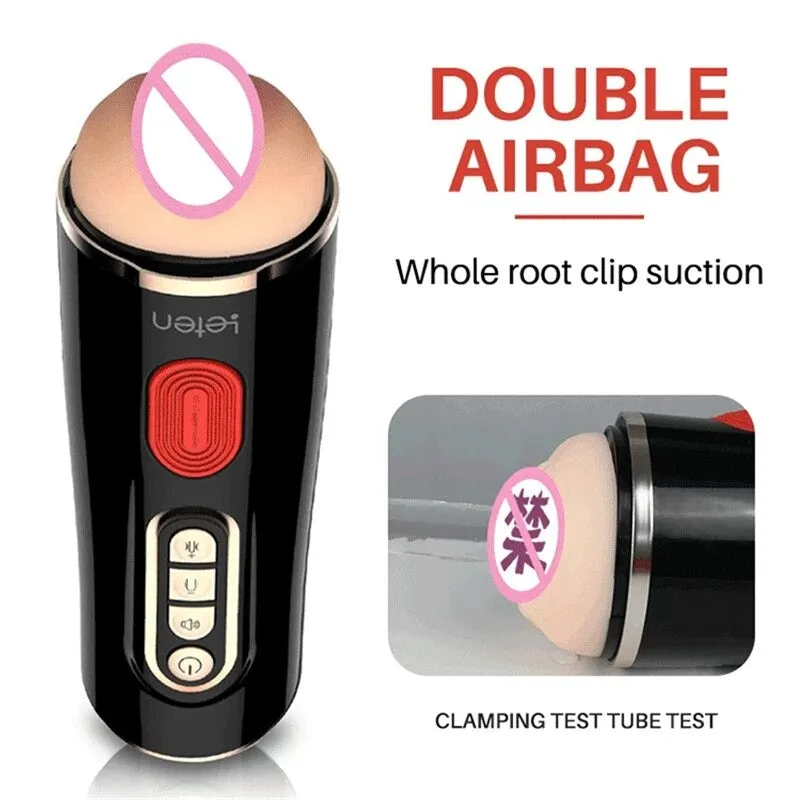 Leten Male Vacuum Suction Masturbation Cup Automatic Suck Pussy Cup Double Airbags Realistic Vagina for Men