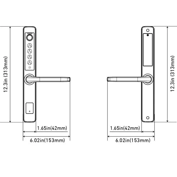 Lockly Guard - ATHENA 228SL - Narrow Stile Double Hook Mortise Lever Set-  Slide Edition - Biometric Fingerprint  - RFID- Keypad - Wi-Fi-Bluetooth App Controlled - Backset 1-1/8" - Stainless Steel