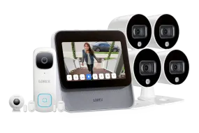 Lorex Smart Home Security Center with 4 Outdoor Wi-Fi Cameras, 2K Video Doorbell and 3 Sensors