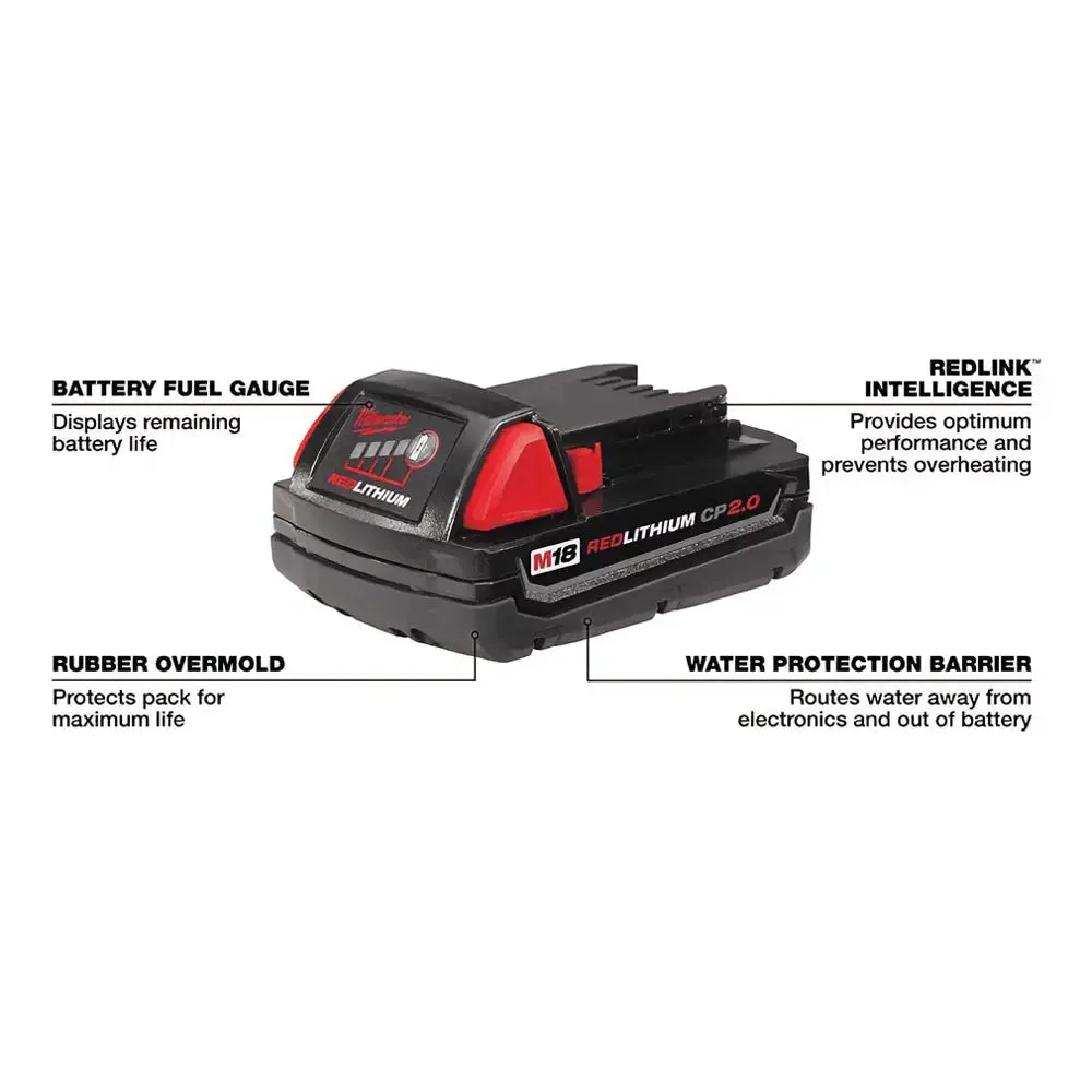 Milwaukee M18 2.0Ah Compact Battery, Lithium-Ion Battery - 48-11-1820