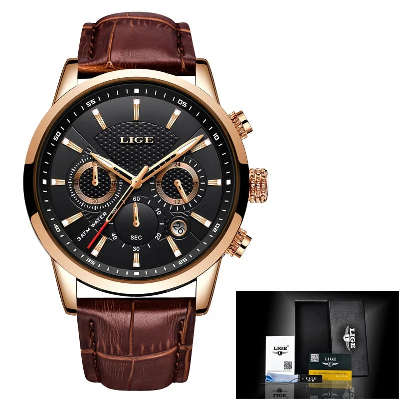 Multifunction Mens Watches LIGE Top Brand Luxury Casual Quartz Watch Men Sport Waterproof Clock Silver Watches Relogio Masculino