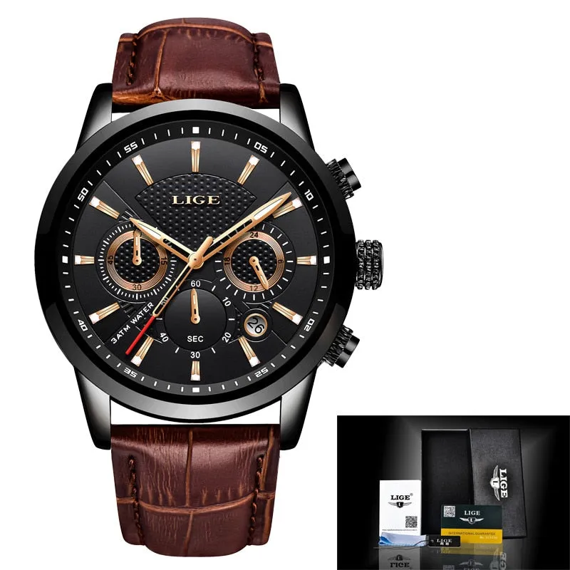 Multifunction Mens Watches LIGE Top Brand Luxury Casual Quartz Watch Men Sport Waterproof Clock Silver Watches Relogio Masculino