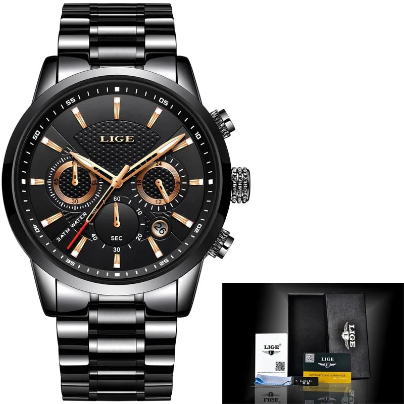 Multifunction Mens Watches LIGE Top Brand Luxury Casual Quartz Watch Men Sport Waterproof Clock Silver Watches Relogio Masculino