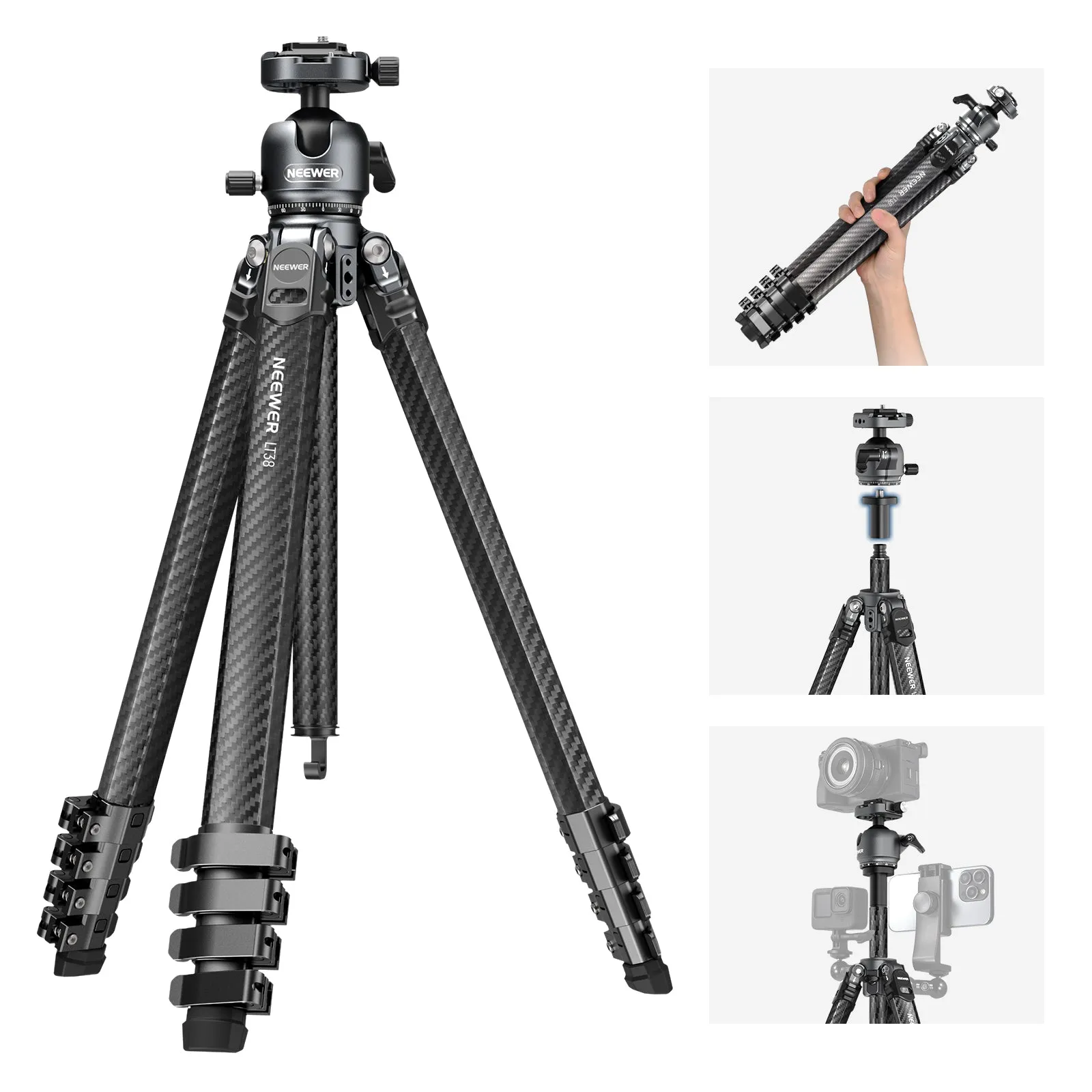 NEEWER LITETRIP LT38 61" Carbon Fiber Tripod with Dual QR System