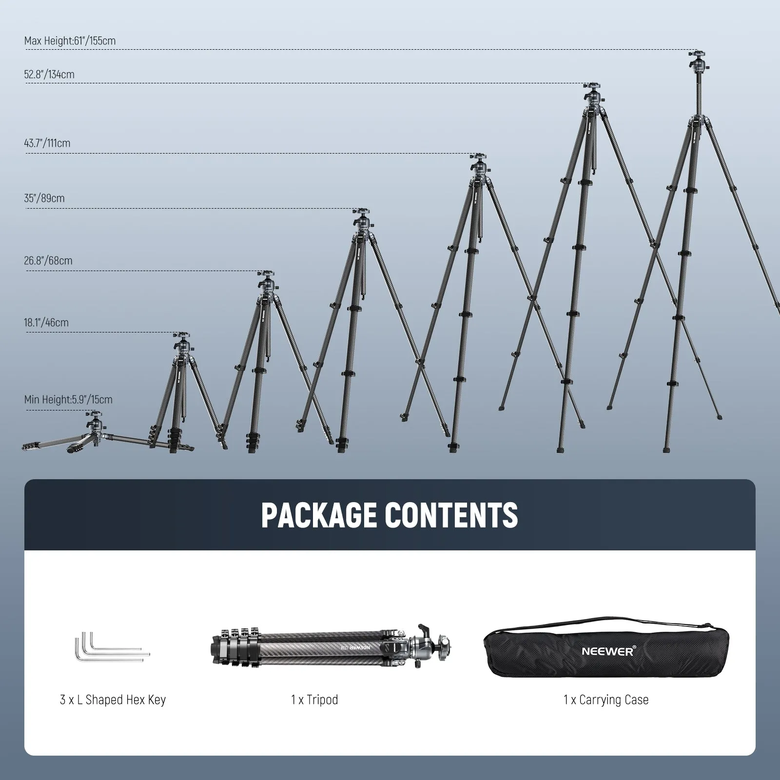 NEEWER LITETRIP LT38 61" Carbon Fiber Tripod with Dual QR System