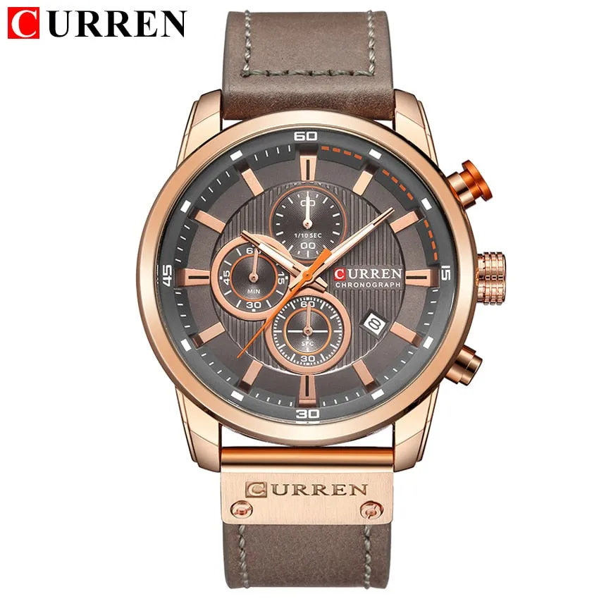 New Watches Men Luxury Brand CURREN Chronograph Men Sport Watches High Quality Leather Strap Quartz Wristwatch Relogio Masculino