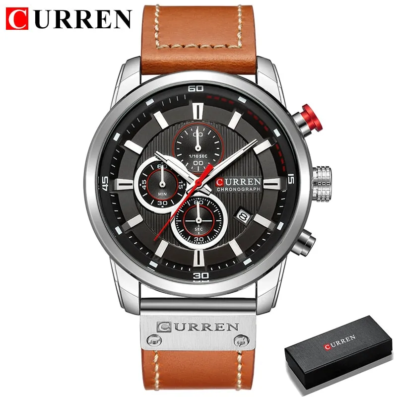 New Watches Men Luxury Brand CURREN Chronograph Men Sport Watches High Quality Leather Strap Quartz Wristwatch Relogio Masculino