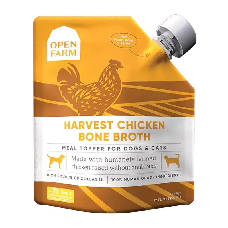 Open Farm Dog/Cat Bone Broth Topper Harvest Chicken 12oz or 32oz