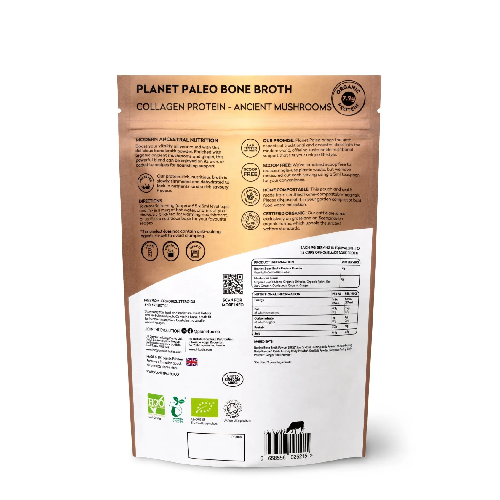 Organic Bone Broth Collagen Protein - Ancient Mushroom 225g