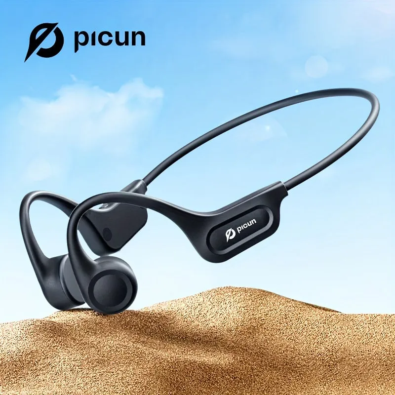 Picun T1 Bluetooth Bone Conduction Headphones - Advanced Audio for Outdoor Adventures - Secure Fit, Sweatproof, Crystal Clear Sound, Built-in Mic for Running, Workout, Cycling, and Hiking