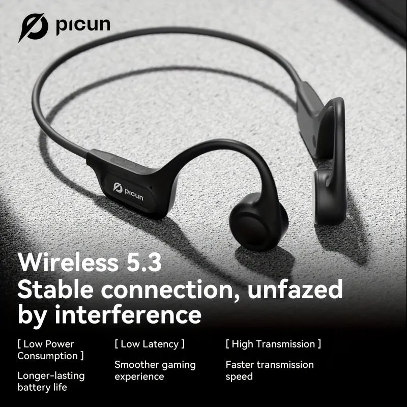 Picun T1 Wireless Bone Conduction Headphones Panoramic sound Open Ear Sports Headset with Mic for Running, Bicycling, Hiking