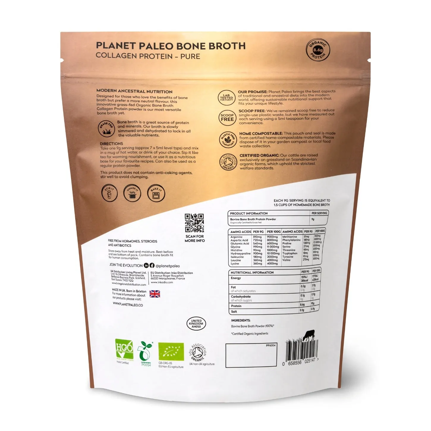 Planet Paleo Organic Bone Broth Collagen Protein - Pure 450g