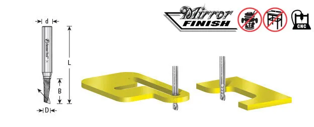 Plastic Cutting Spiral 'O' Flute Router Bit | 1⁄4 Dia x 3⁄8 x 1⁄4 Shank x 2" Long Up-Cut | 51425 | 738685114254