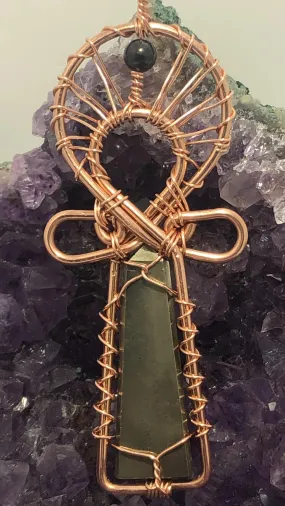 Pyrite and Shungite Wearable Copper Ankh