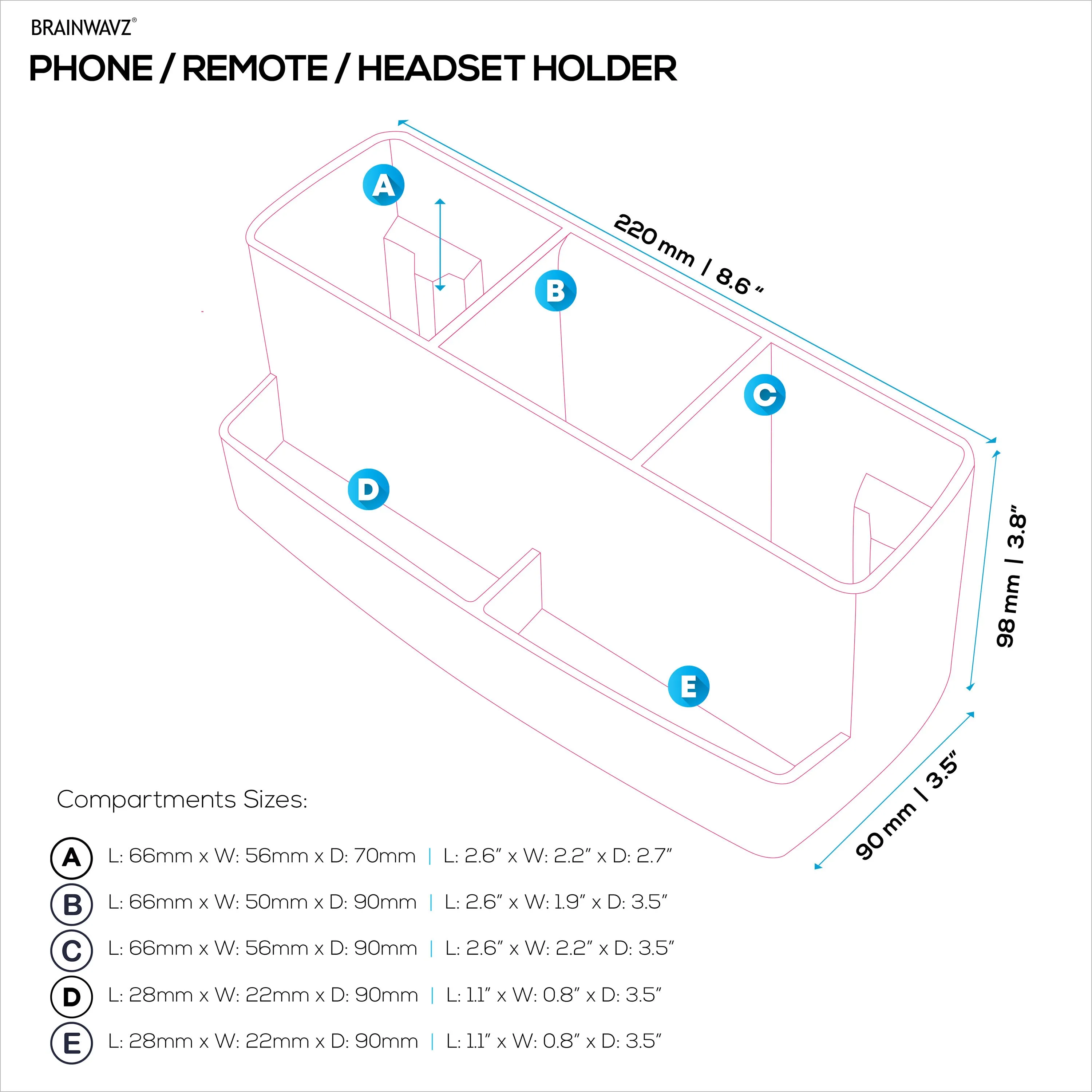 Remote Control, Stationery, Headphone & Phone Holder Hanger Stand for Tables and Desks, Easy To Install, Adjustable Clamp, Suitable for Different Size Remotes, Pens, Pencils, Headsets, Phones & More