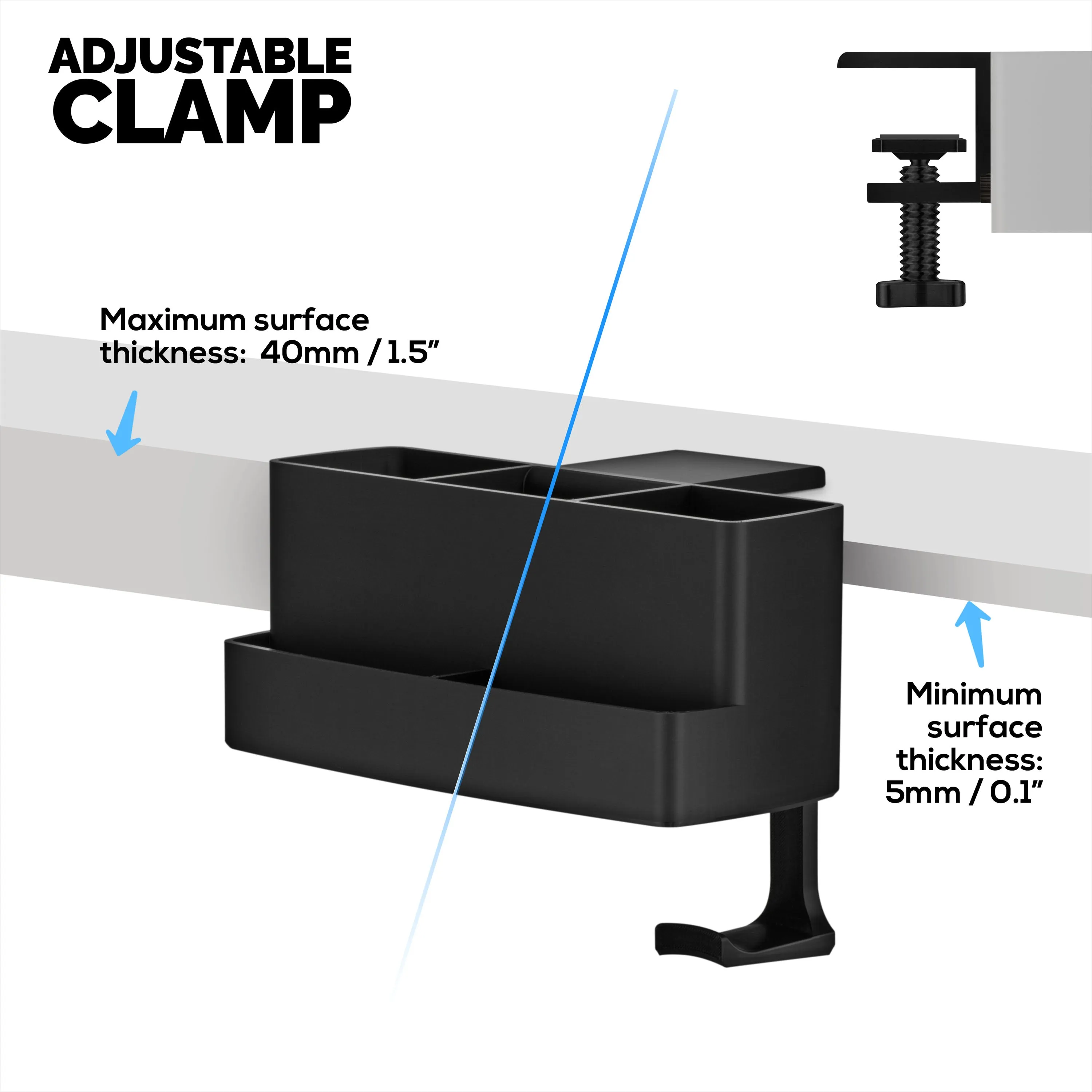 Remote Control, Stationery, Headphone & Phone Holder Hanger Stand for Tables and Desks, Easy To Install, Adjustable Clamp, Suitable for Different Size Remotes, Pens, Pencils, Headsets, Phones & More