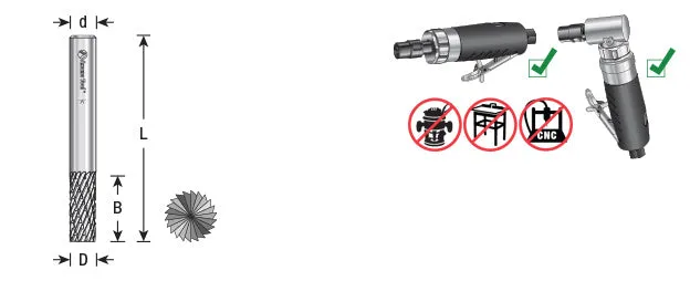 SB Burrs Cylindrical with End Double Cut Burr Bit | 3⁄8 Dia x 3⁄4 x 1⁄4 Shank | BURS-084 | 738685084441