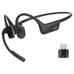 SHOKZ OpenComm2 USB-C | Écouteurs à conduction osseuse - Bluetooth - Adaptateur USB-C - Microphone - Noir