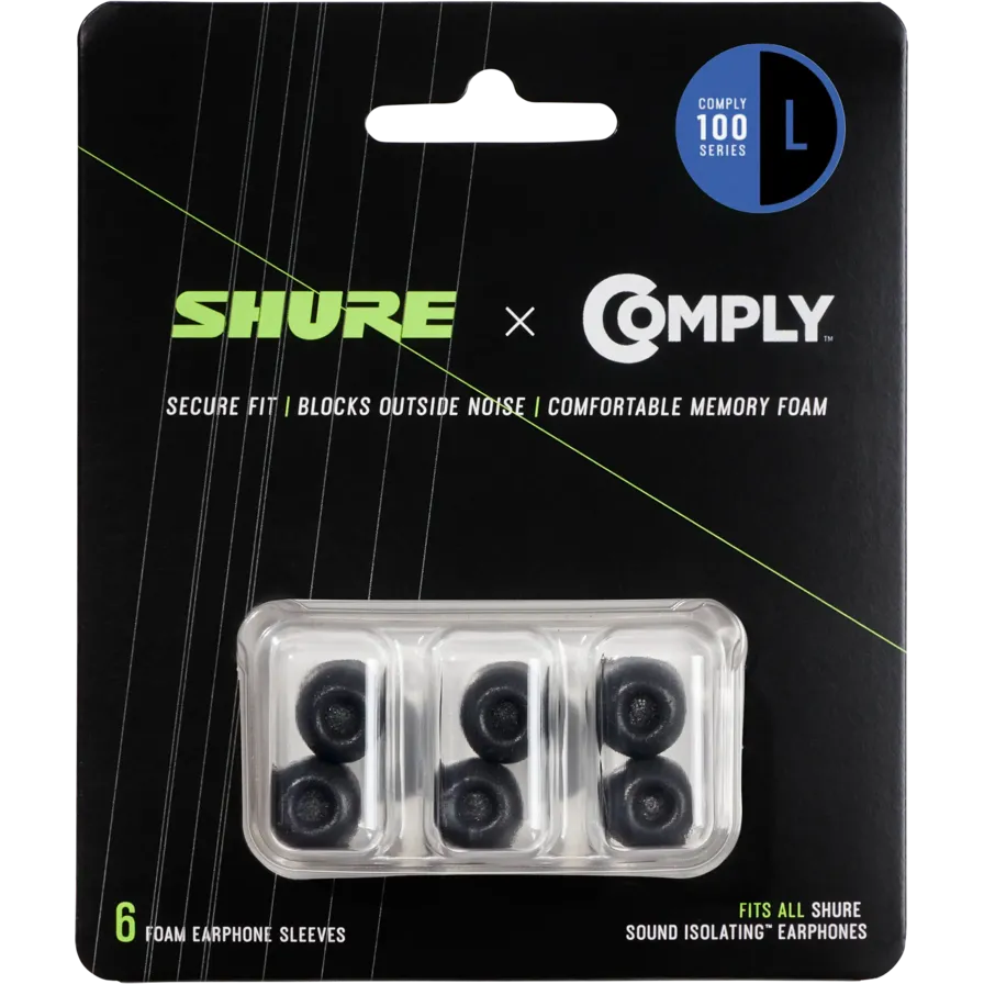 Shure EACYF1-6L Replacement Black Foam Sleeves for Shure SE, Large, 3 Pairs