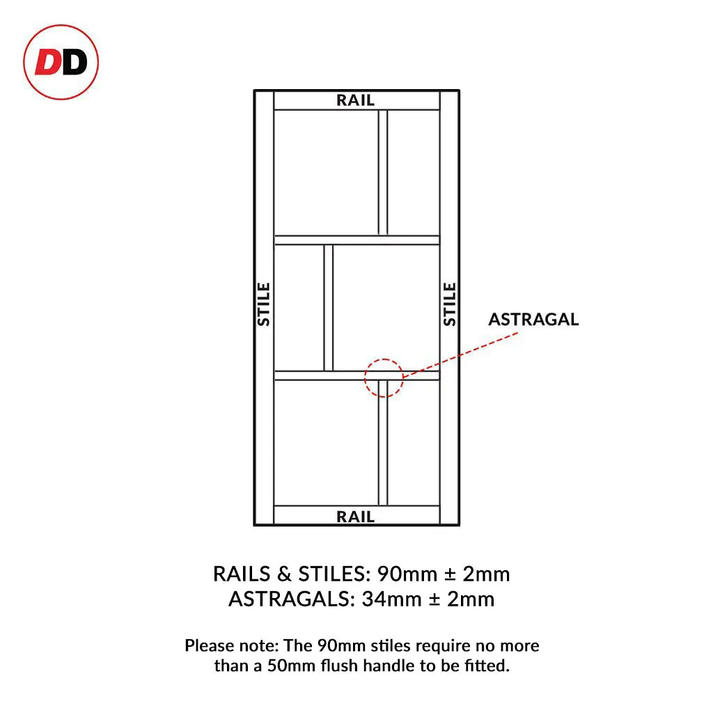 Sirius Tubular Stainless Steel Track & Solid Wood Door - Eco-Urban® Milan 6 Pane Door DD6422SG Frosted Glass - 6 Colour Options