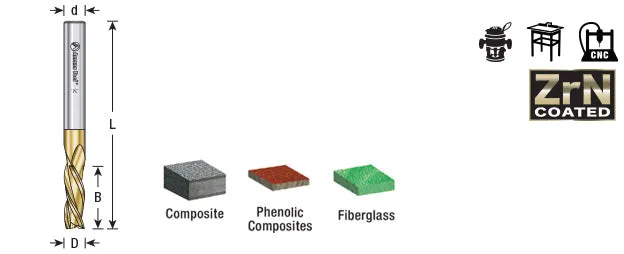 Spiral Composite Down-Cut CNC Router Bit | 1⁄4 Dia x 3⁄4 x 1⁄4 Shank x 2 1⁄2" Long | 46097 | 738685460979