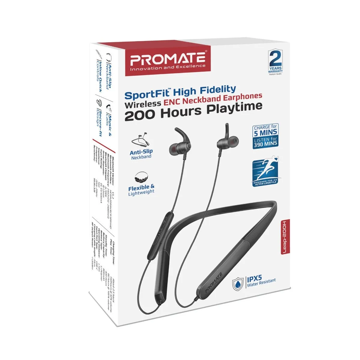 SportFit™ High Fidelity Wireless ENC Neckband Earphones with 200 Hours Playtime