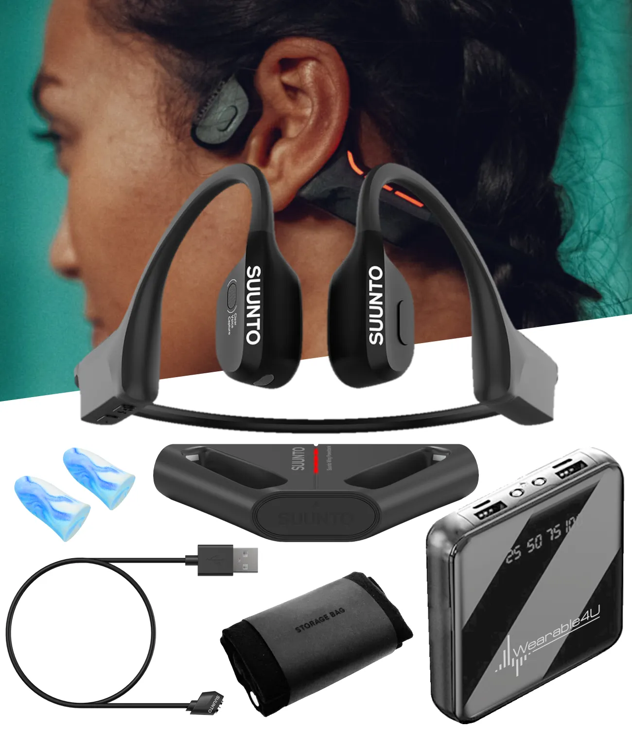 SUUNTO Wing Open-Ear Bone Conduction Headphone, Bluetooth Wireless Sport Headphone, Wearable4U