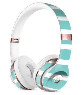 Teal and White horizontal Stripes Full-Body Skin Kit for the Beats