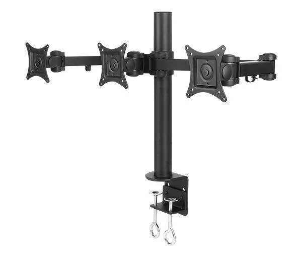 Triple LCD Monitor Desk Mount Fully Adjustable Horizontal Stand Fits 3 Screens up to 27 inch, 22 lbs. Weight Capacity per Arm, Black (3MS-CTB)