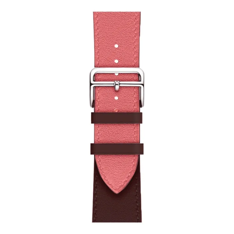 Two Color Single Loop Leather Wrist Strap Watch Band for Apple Watch Series 3 & 2 & 1 42mm, Color:Pink Wine Red