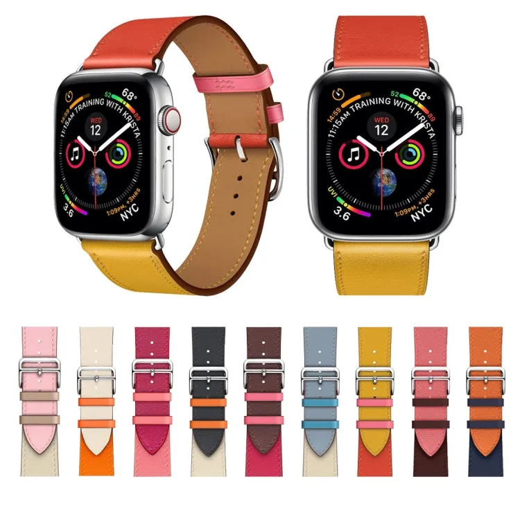 Two Color Single Loop Leather Wrist Strap Watch Band for Apple Watch Series 3 & 2 & 1 42mm, Color:Pink Wine Red