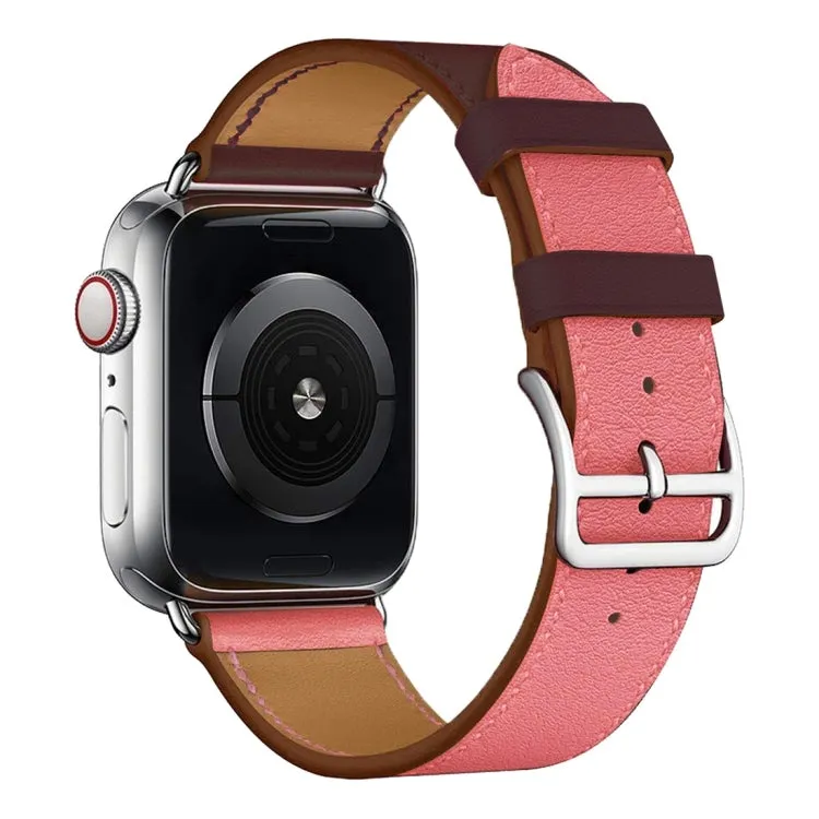 Two Color Single Loop Leather Wrist Strap Watch Band for Apple Watch Series 3 & 2 & 1 42mm, Color:Pink Wine Red