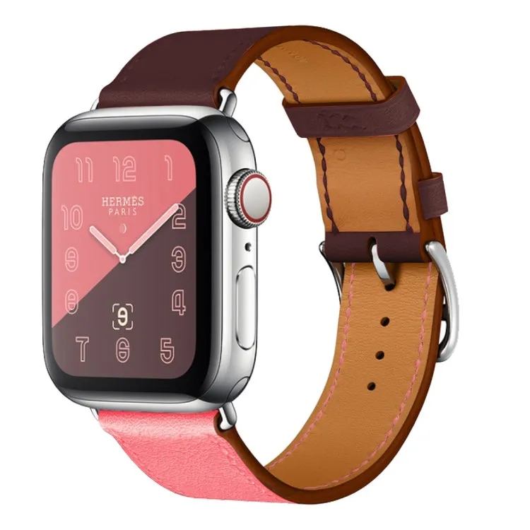 Two Color Single Loop Leather Wrist Strap Watch Band for Apple Watch Series 3 & 2 & 1 42mm, Color:Pink Wine Red