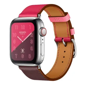 Two Color Single Loop Leather Wrist Strap Watch Band for Apple Watch Series 3 & 2 & 1 42mm, Color:Wine Red Deep Rose Red Light Rose Red