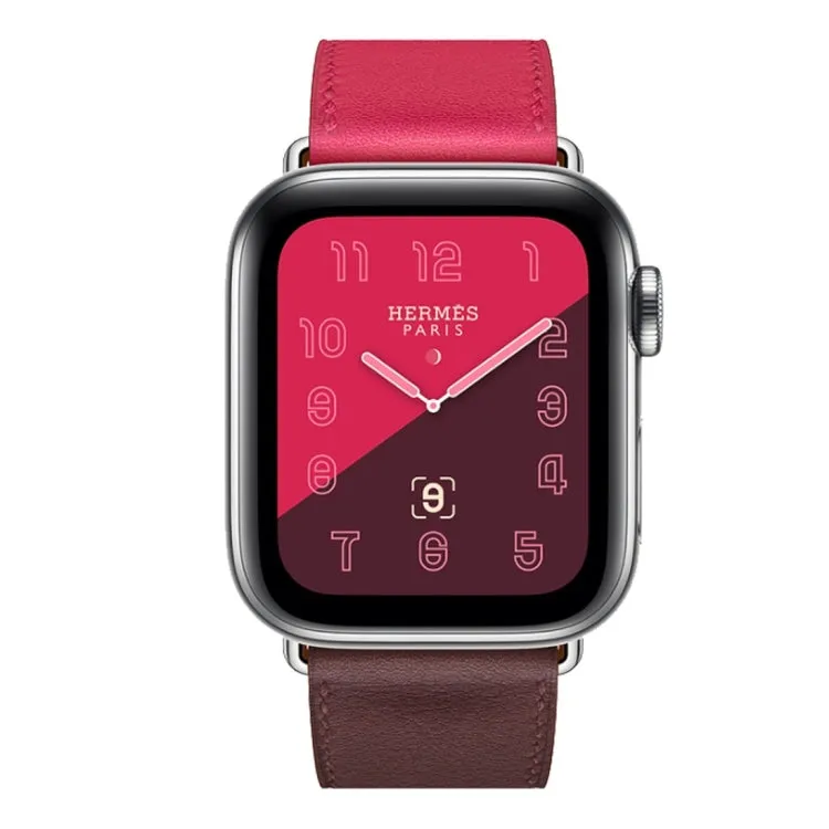 Two Color Single Loop Leather Wrist Strap Watch Band for Apple Watch Series 3 & 2 & 1 42mm, Color:Wine Red Deep Rose Red Light Rose Red