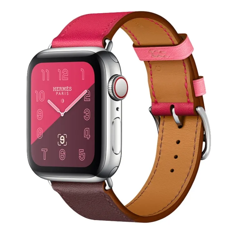 Two Color Single Loop Leather Wrist Strap Watch Band for Apple Watch Series 3 & 2 & 1 42mm, Color:Wine Red Deep Rose Red Light Rose Red