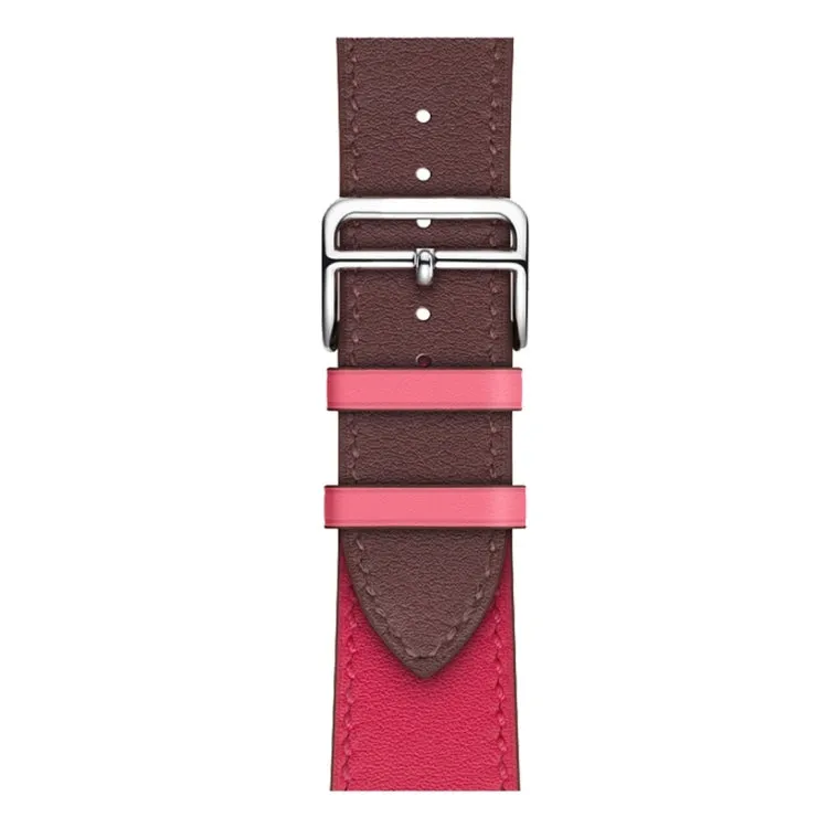 Two Color Single Loop Leather Wrist Strap Watch Band for Apple Watch Series 3 & 2 & 1 42mm, Color:Wine Red Deep Rose Red Light Rose Red